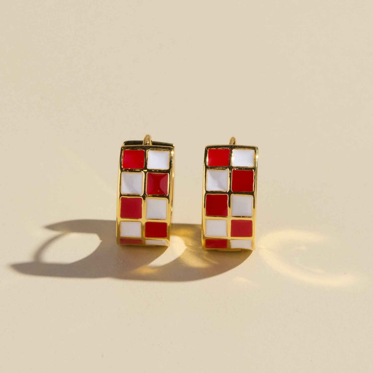 Red & White Checkered Enamel Huggies
