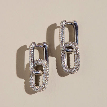 Silver Pavé Double Link Hoops