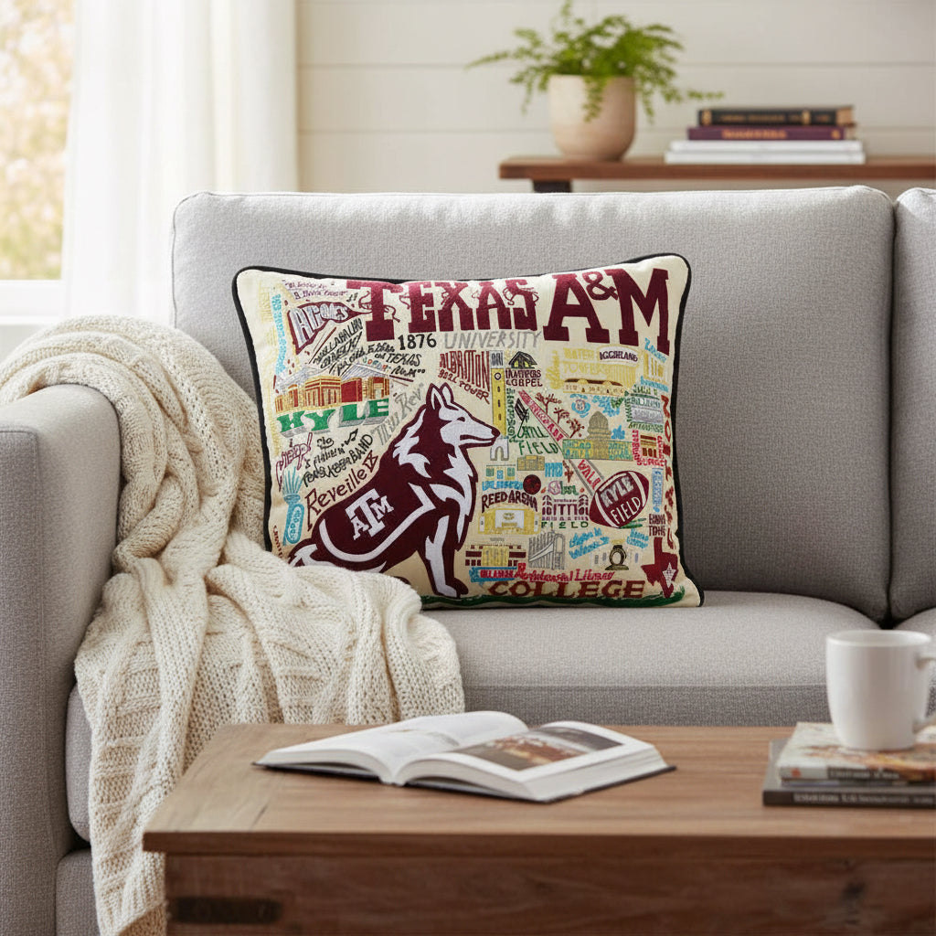 Texas A&M University Collegiate Embroidered Pillow by CatStudio