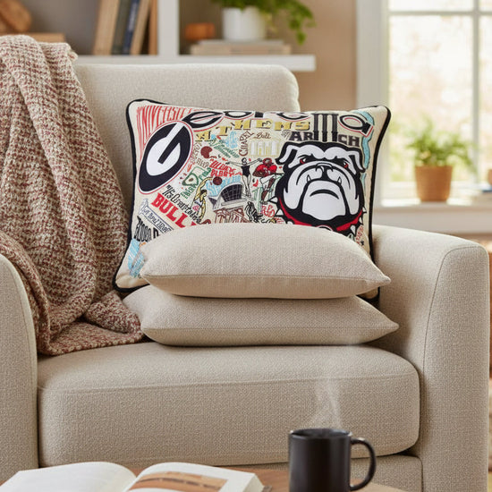 University of Georgia Collegiate Hand-Embroidered Pillow